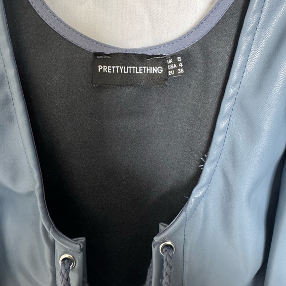 PrettyLittleThing PETROL BLUE FAUX LEATHER LACE UP TOP - Picture 7 of 8